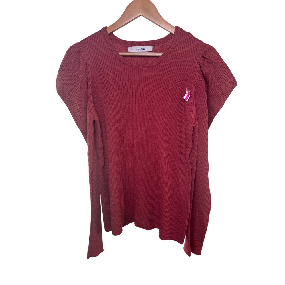Joe's Jeans Collection Slate Rose Ribbed Puff Shoulder Long Sleeve‎ Top L